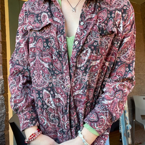 Crafts & Barrow, corduroy paisley print button up, size Large - Picture 3 of 5